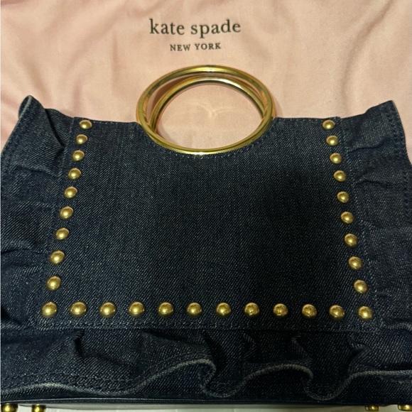 Kate Spade dark wave white rock road denim Sam handbag with gold studs - Picture 1 of 7